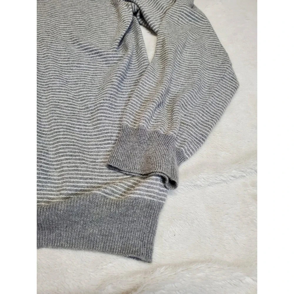 J. Crew Gray White Striped Cashmere Cotton Knit Sweater Men Large Casual Classic